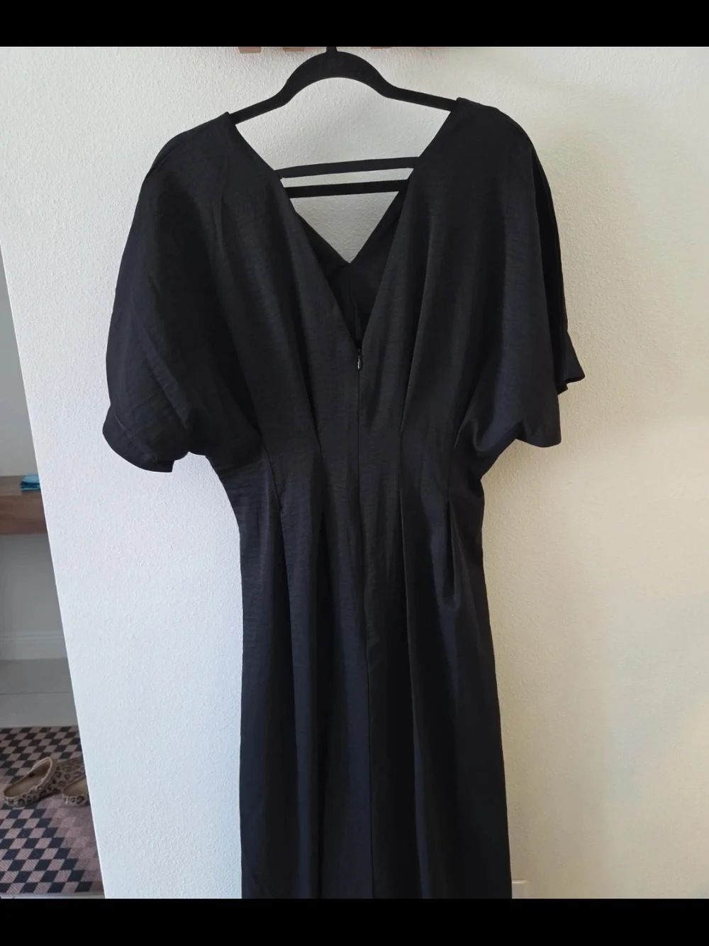 Women's Black V-Neck Maxi Dress with Flutter Sleeves - Picture 3 of 5